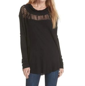 FREE PEOPLE Lace Oversized Black Longsleeve Shirt SPRING VALLEY Women Sz  Small